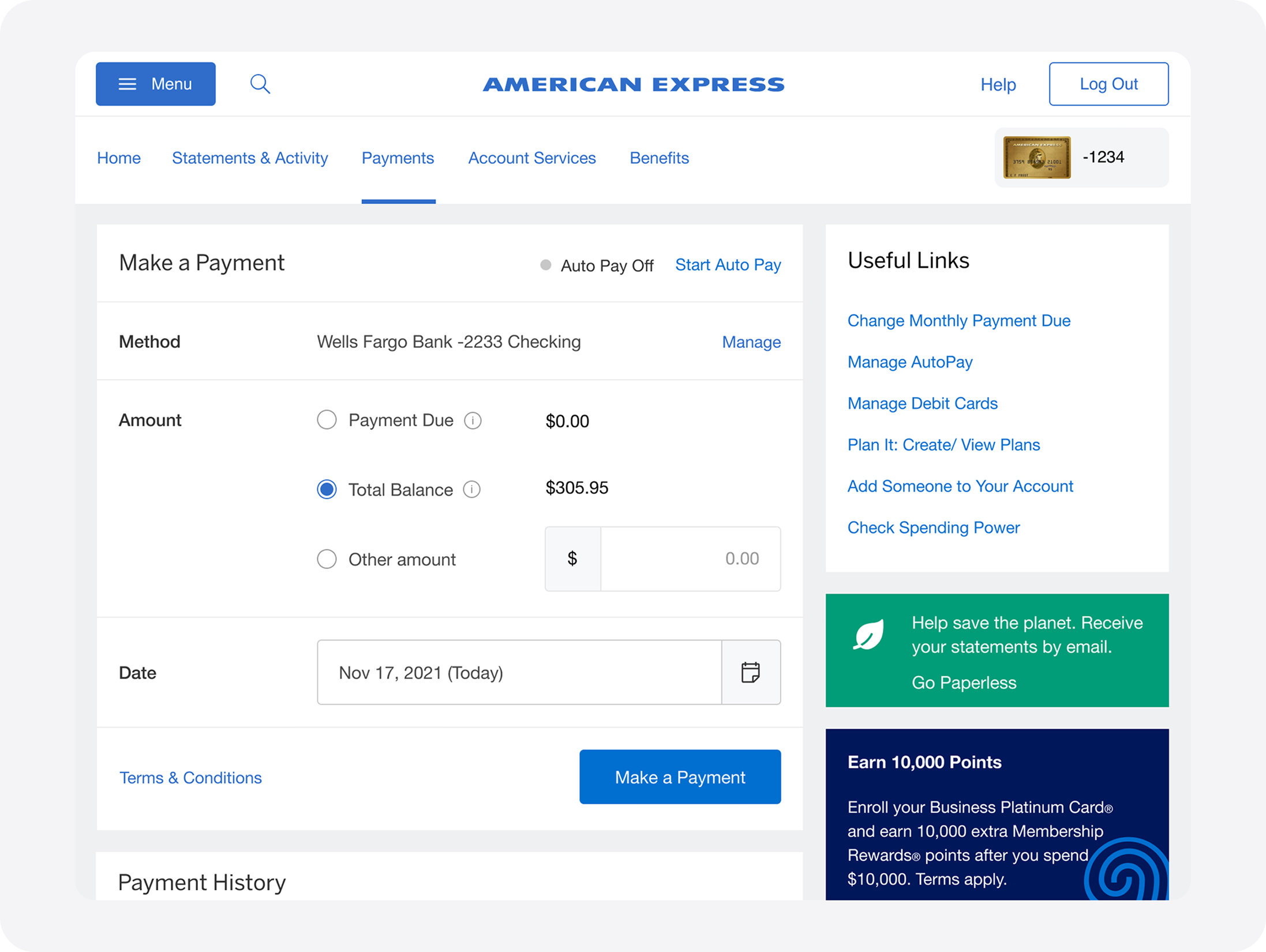Amex selecting payment date