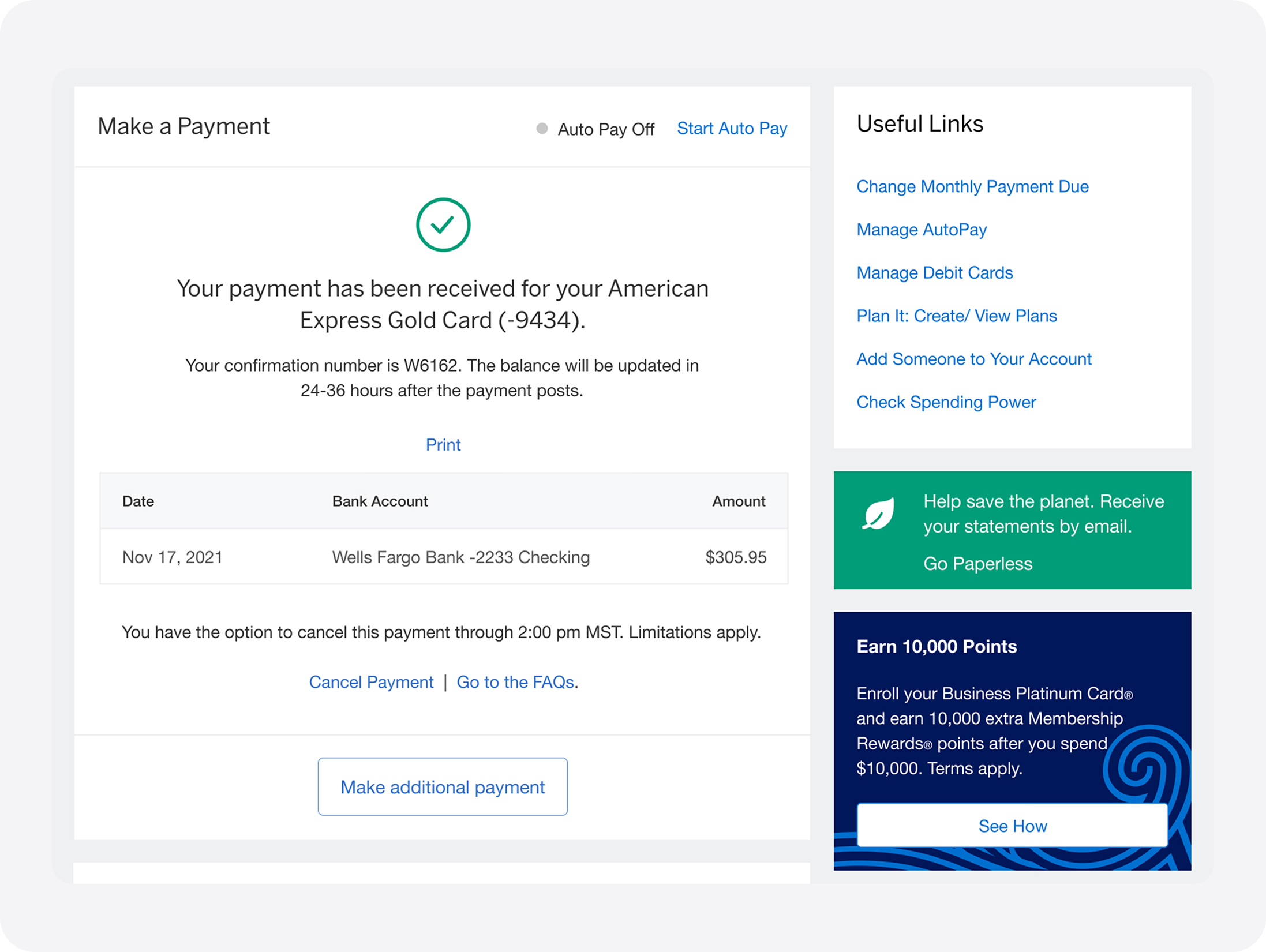 Amex selecting payment date