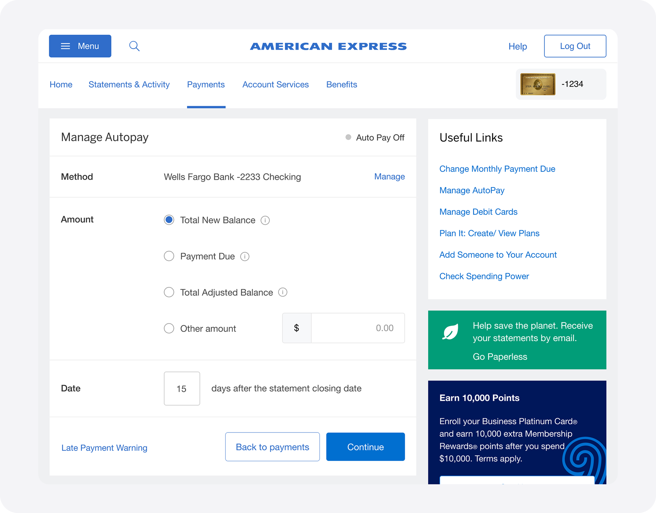 Amex selecting payment date