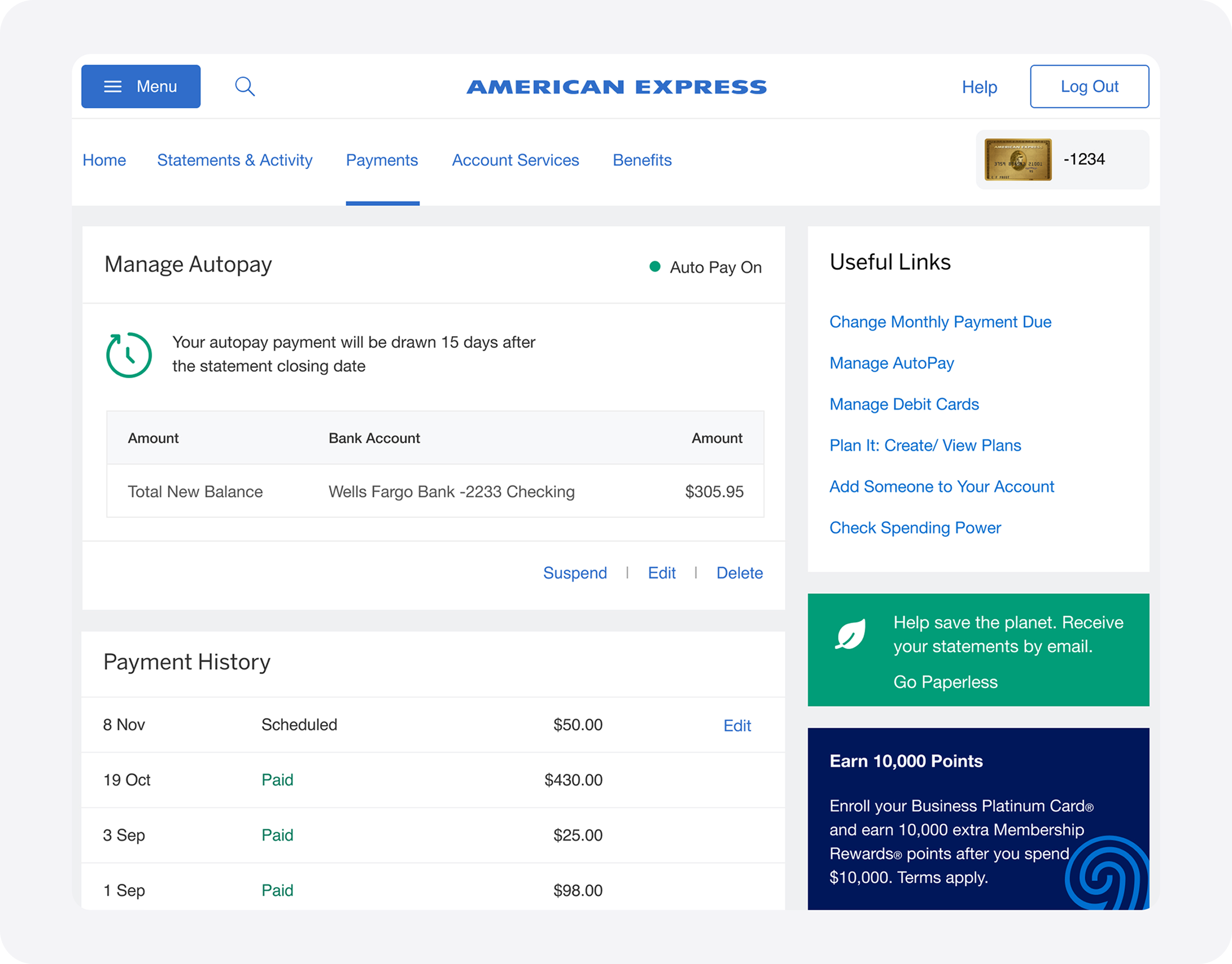 Amex selecting payment date