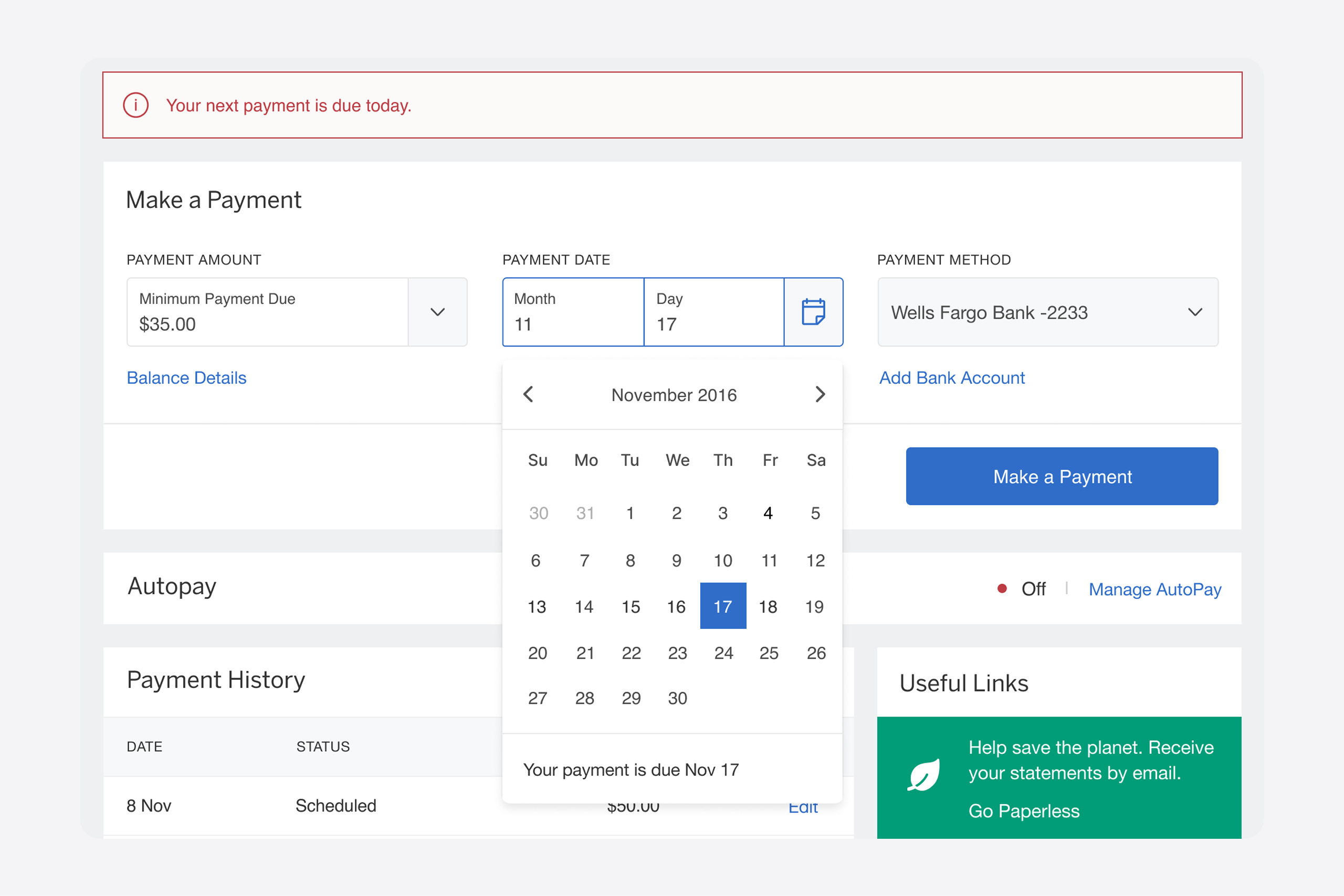 Amex selecting payment date